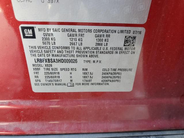 LRBFXBSA3HD009026 - 2017 BUICK ENVISION ESSENCE Կարմիր լուսանկար 13