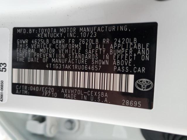 4T1G31AK1RU064657 - 2024 TOYOTA CAMRY SE NIGHT SHADE WHITE photo 12