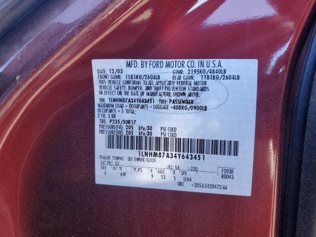 1LNHM87A34Y643451 - 2004 LINCOLN LS 栗色 照片 12