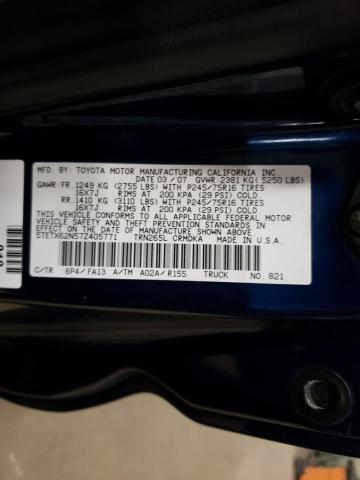 5TETX62N57Z405771 - 2007 TOYOTA TACOMA PRERUNNER ACCESS CAB BLUE photo 12