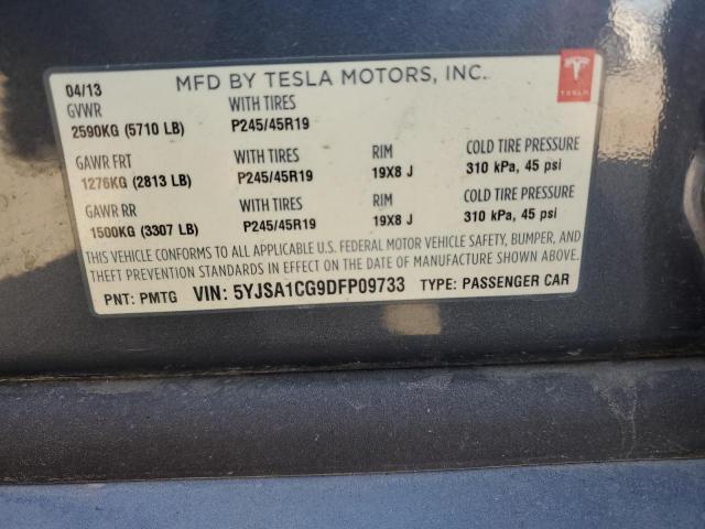 5YJSA1CG9DFP09733 - 2013 TESLA MODEL S GRAY photo 12