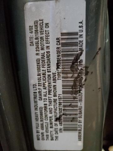 4S3BH675327661571 - 2002 SUBARU LEGACY OUTBACK AWP 绿色 照片 13