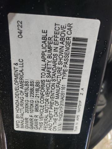 1HGCV1F31NA051161 - 2022 HONDA ACCORD SPORT BLACK photo 13