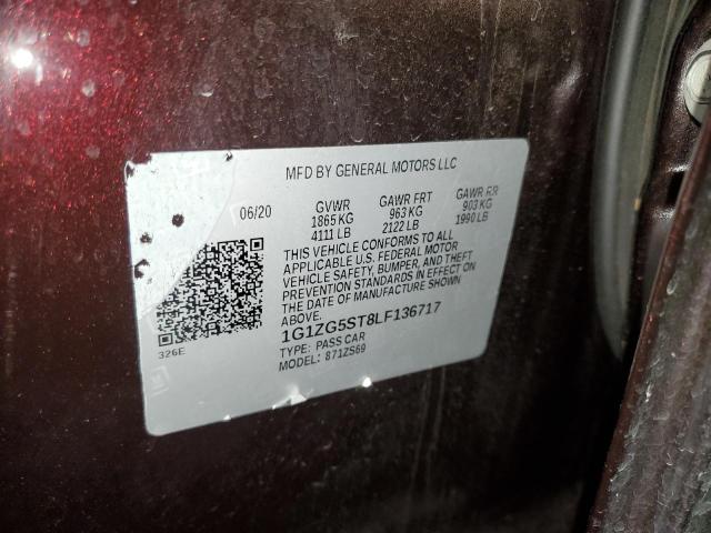 1G1ZG5ST8LF136717 - 2020 CHEVROLET MALIBU RS 勃艮第红 照片 13