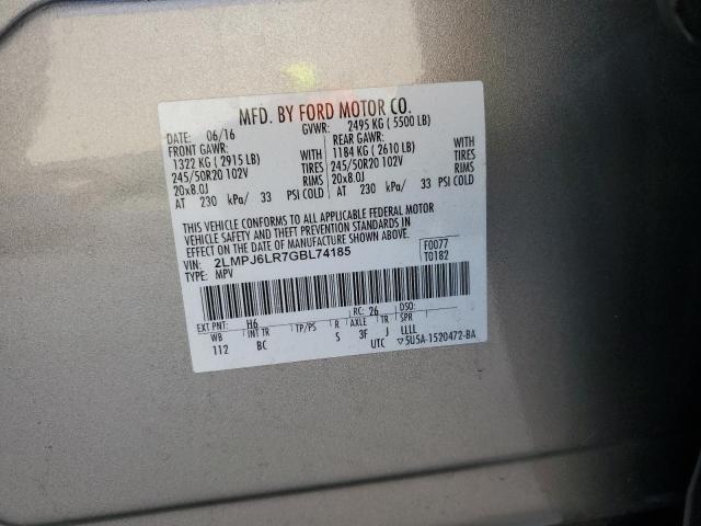 2LMPJ6LR7GBL74185 - 2016 LINCOLN MKX RESERVE Bej foto 14