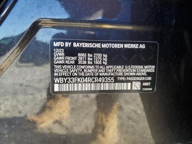 WBY33FK04RCR49355 - 2024 BMW I5 EDRIVE 40 BLACK photo 12