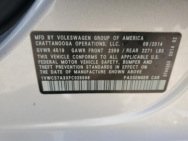 1VWCS7A3XFC025596 - 2015 VOLKSWAGEN PASSAT SEL ვერცხლისფერი ფოტო 12
