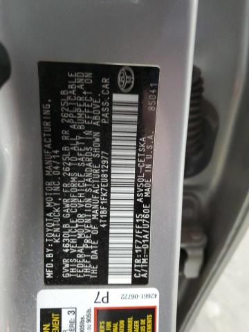 4T1BF1FK7EU812977 - 2014 TOYOTA CAMRY L SILVER photo 12