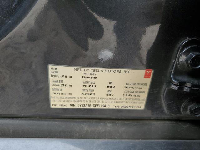 5YJSA1E1XFF119813 - 2015 TESLA MODEL S GRAY photo 12