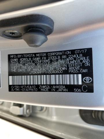 JTDKARFP1H3040600 - 2017 TOYOTA PRIUS PRIM ვერცხლისფერი ფოტო 13