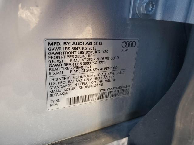 WA1VAAF74KD033344 - 2019 AUDI Q7 PRESTIGE 银色 照片 12