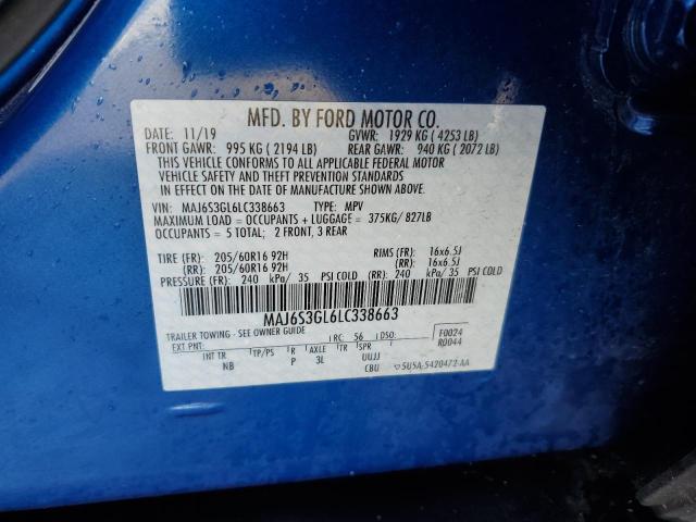 MAJ6S3GL6LC338663 - 2020 FORD ECOSPORT SE ლურჯი ფოტო 12
