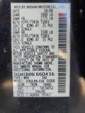 5N1AR18U06C660436 - 2006 NISSAN PATHFINDER LE BLACK photo 13