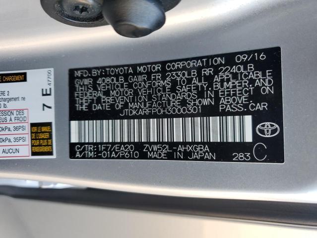 JTDKARFP0H3000301 - 2017 TOYOTA PRIUS PRIM SILVER photo 12