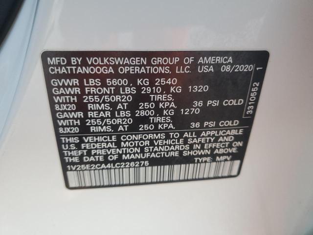 1V25E2CA4LC226275 - 2020 VOLKSWAGEN ATLAS CROS SE WHITE photo 13
