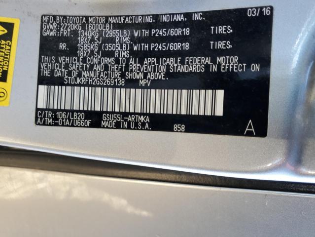 5TDJKRFH2GS269138 - 2016 TOYOTA HIGHLANDER XLE 银色 照片 13