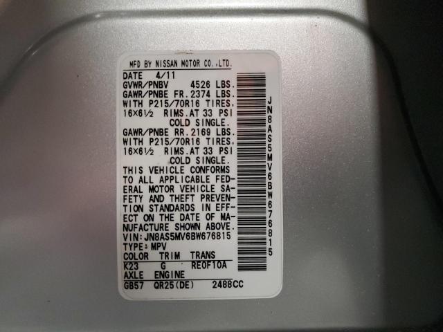 JN8AS5MV6BW676815 - 2011 NISSAN ROGUE S SILVER photo 13