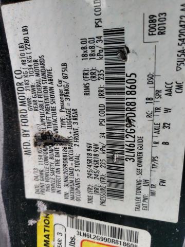 3LN6L2G99DR818605 - 2013 LINCOLN MKZ Noir photo 12