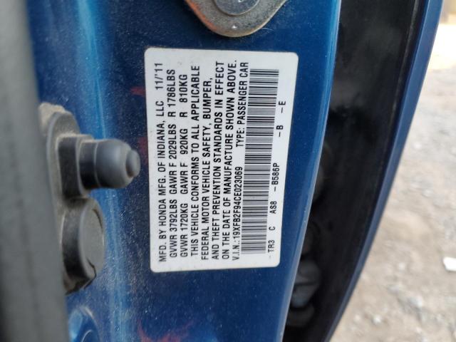 19XFB2F94CE023069 - 2012 HONDA CIVIC EXL ლურჯი ფოტო 12