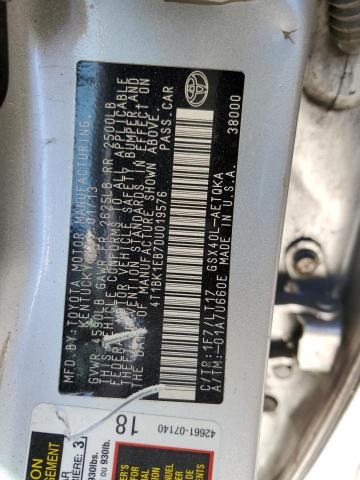 4T1BK1EB7DU019576 - 2013 TOYOTA AVALON BASE 银色 照片 13