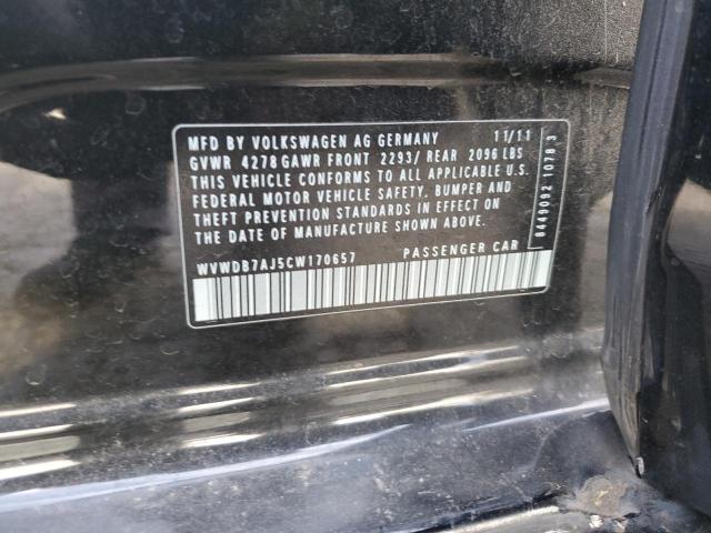 WVWDB7AJ5CW170657 - 2012 VOLKSWAGEN GOLF BLACK photo 12