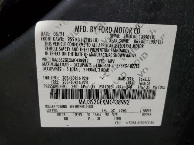 MAJ3S2GEXMC438992 - 2021 FORD ECOSPORT SE ნაცრისფერი ფოტო 12