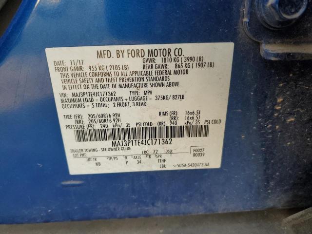 MAJ3P1TE4JC171362 - 2018 FORD ECOSPORT SE ლურჯი ფოტო 12