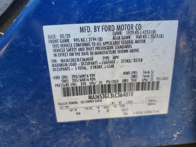 MAJ6S3GL3LC364010 - 2020 FORD ECOSPORT SE ლურჯი ფოტო 13