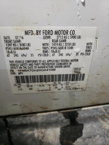 1FM5K7DH2HGA41088 - 2017 FORD EXPLORER XLT Ağ foto 13