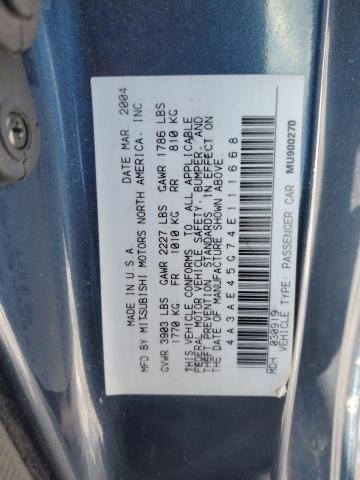 4A3AE45G74E111668 - 2004 MITSUBISHI ECLIPSE SPYDER GS 蓝色 照片 12