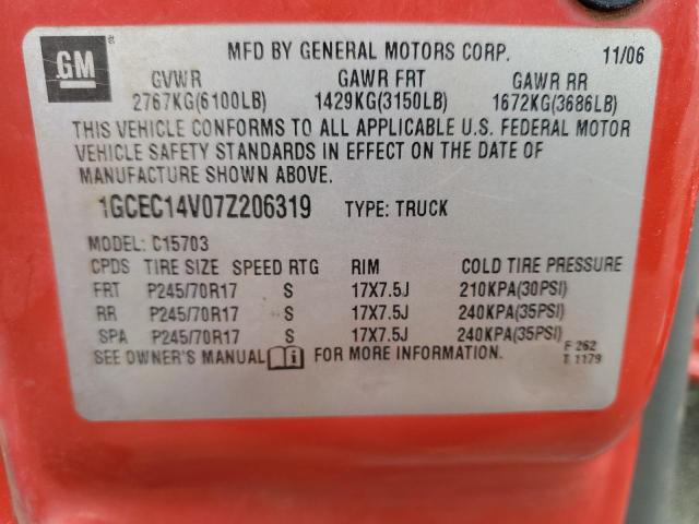 1GCEC14V07Z206319 - 2007 CHEVROLET SILVERADO C1500 CLASSIC Qırmızı foto 12