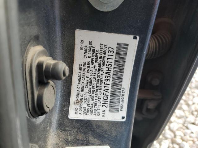 2HGFA1F93AH511137 - 2010 HONDA CIVIC EXL გრაფიტი ფოტო 12