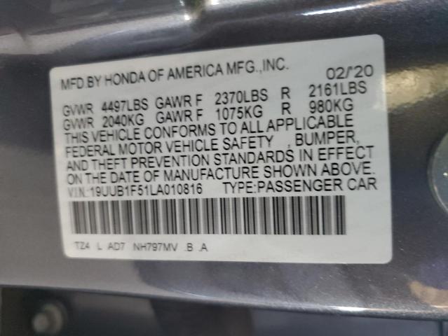 19UUB1F51LA010816 - 2020 ACURA TLX TECHNOLOGY GRAY photo 13