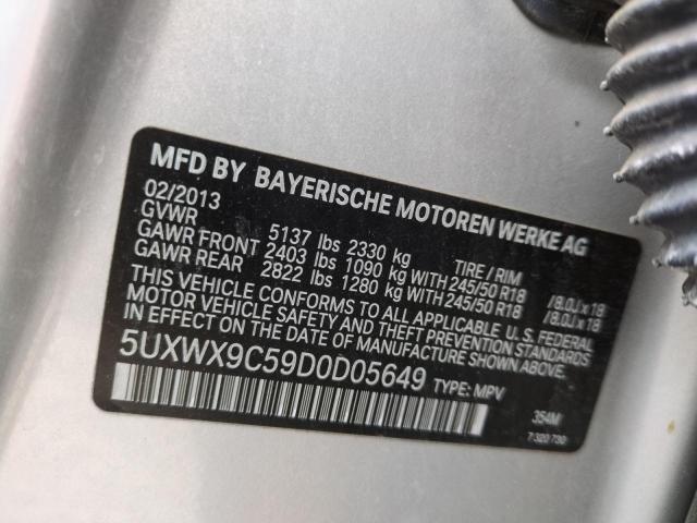 5UXWX9C59D0D05649 - 2013 BMW X3 XDRIVE28I SILVER photo 12