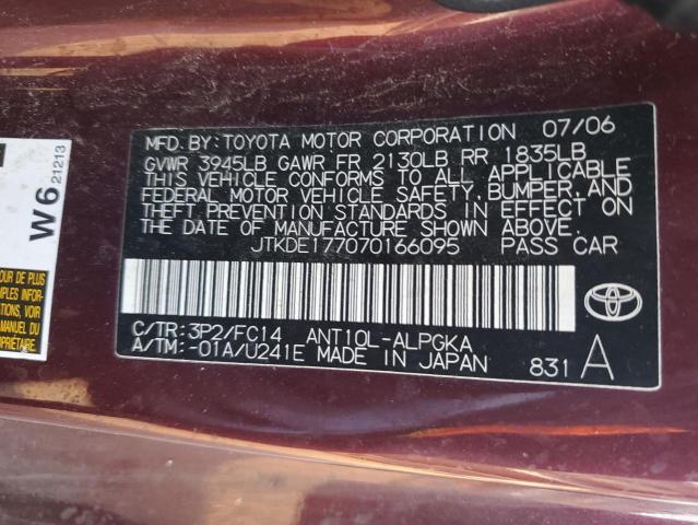 JTKDE177070166095 - 2007 TOYOTA SCION TC ბურგუნდია ფოტო 12