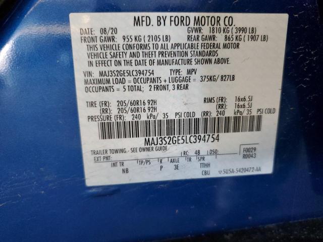 MAJ3S2GE5LC394754 - 2020 FORD ECOSPORT SE 蓝色 照片 13