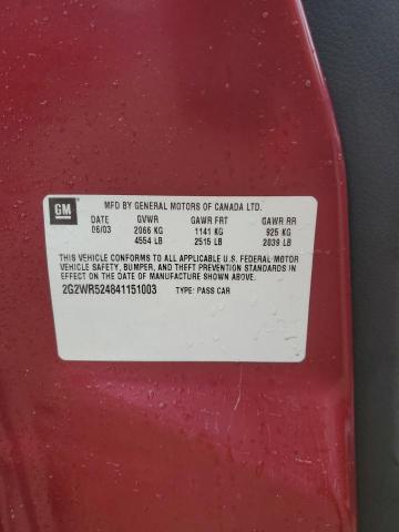 2G2WR524841151003 - 2004 PONTIAC GRAND PRIX GTP BURGUNDY photo 12