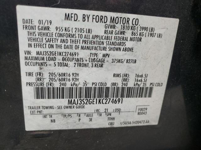 MAJ3S2GE1KC274691 - 2019 FORD ECOSPORT SE Сұр фото 13