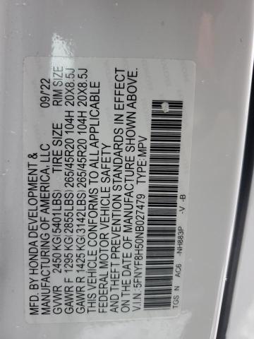 5FNYF8H50NB027479 - 2022 HONDA PASSPORT EXL თეთრი ფოტო 13