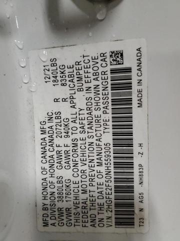 2HGFE2F50NH559305 - 2022 HONDA CIVIC SPORT 白色 照片 13