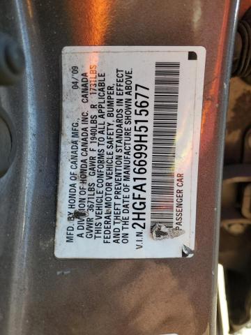 2HGFA16699H515677 - 2009 HONDA CIVIC LX-S ოქროსფერი ფოტო 12