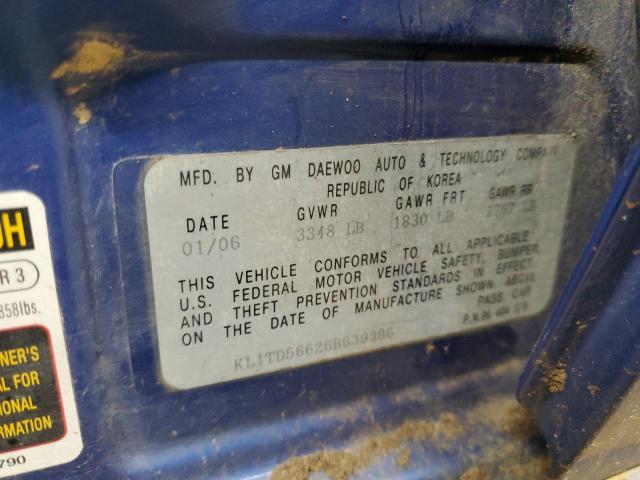 KL1TD56626B639396 - 2006 CHEVROLET AVEO BASE 蓝色 照片 12