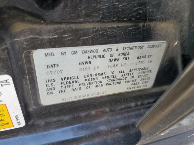 KL1TD56688B059427 - 2008 CHEVROLET AVEO BASE Қара фото 12