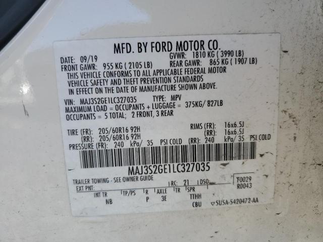 MAJ3S2GE1LC327035 - 2020 FORD ECOSPORT SE თეთრი ფოტო 13