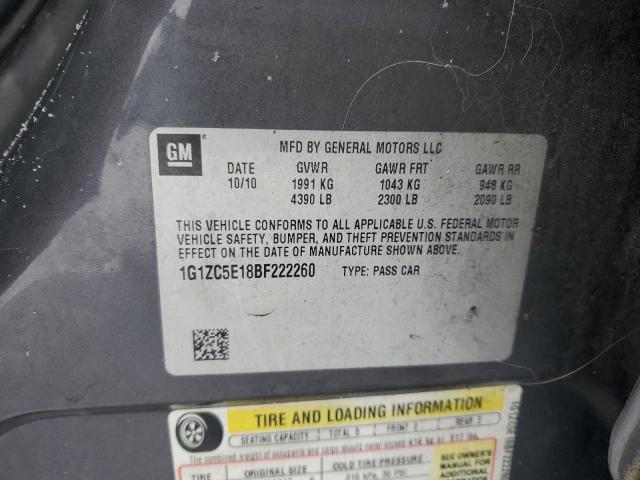 1G1ZC5E18BF222260 - 2011 CHEVROLET MALIBU 1LT GRAY photo 12