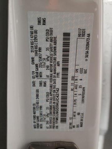 1FMCU9GD5KUC42742 - 2019 FORD ESCAPE SE Ağ foto 12