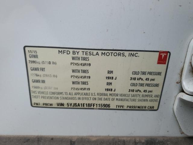 5YJSA1E18FF115906 - 2015 TESLA MODEL S WHITE photo 12