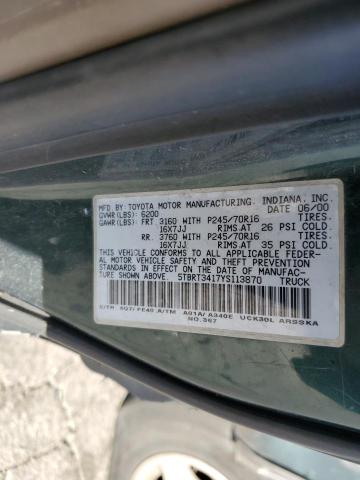 5TBRT3417YS113870 - 2000 TOYOTA TUNDRA ACCESS CAB მწვანე ფოტო 12