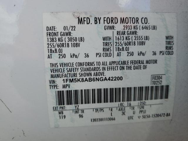 1FM5K8AB6NGA42200 - 2022 FORD EXPLORER POLICE INTERCEPTOR 白色 照片 12