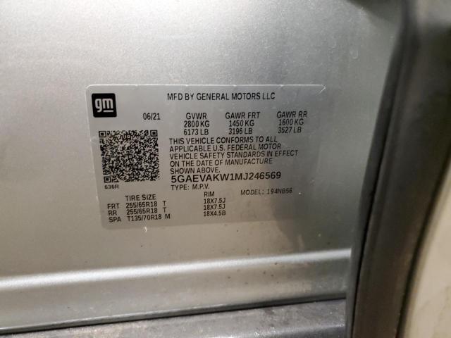 5GAEVAKW1MJ246569 - 2021 BUICK ENCLAVE ESSENCE ვერცხლისფერი ფოტო 13